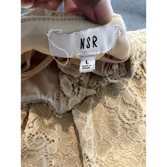 NSR Beige Lace Crochet Trim Midi Dress L - Picture 16 of 16